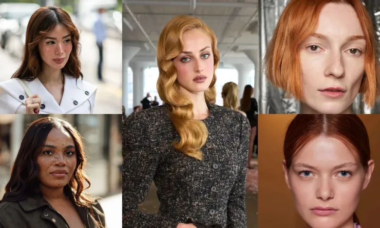 collage of women with different shades of red hair