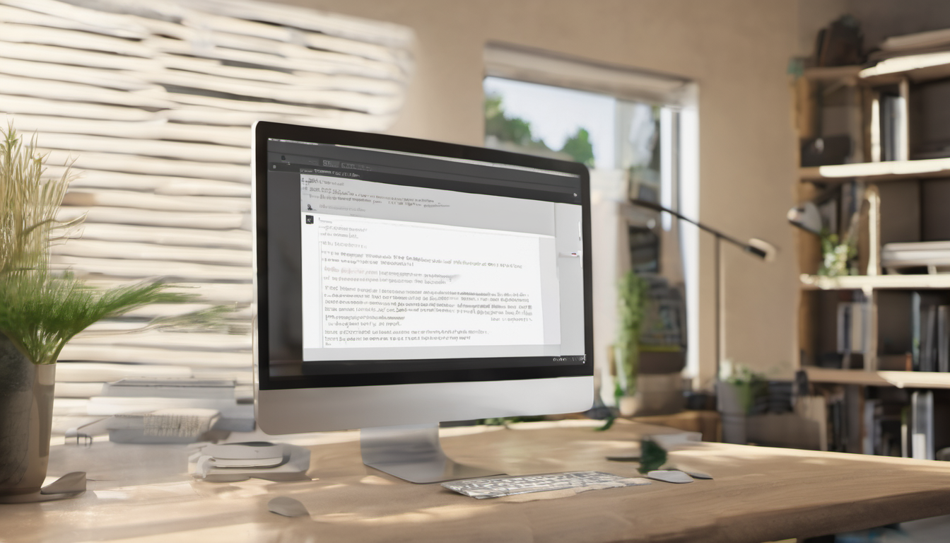 AI-generated image: A silver iMac computer is on a light-colored wooden desk.