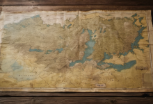 AI-generated image: A large, aged map is the main foreground subject.