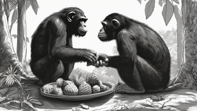 AI-generated conceptual illustration: Chimps Steal Less From Friends: New Study Reveals Social Expectations in Primates