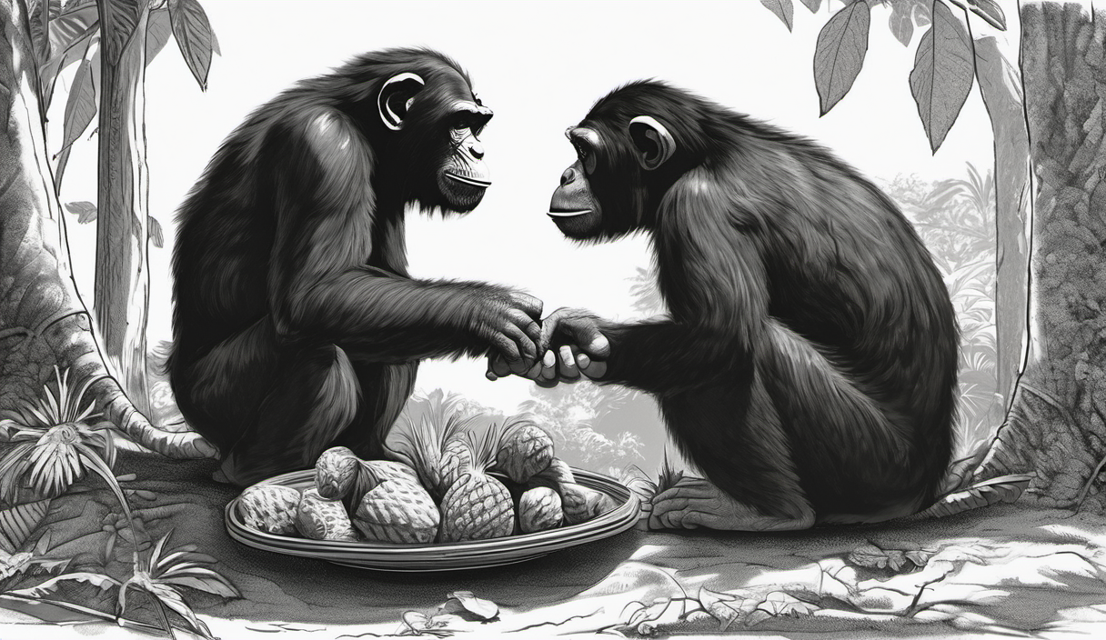AI-generated conceptual illustration: Chimps Steal Less From Friends: New Study Reveals Social Expectations in Primates