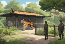AI-generated conceptual illustration: Man Seriously Injured in Tiger Attack at Yorkshire Wildlife Park