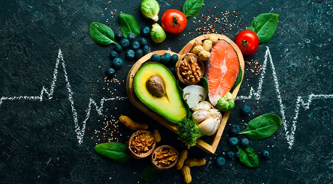 Various Healthy Post workout foods display in a heart shape bowl for