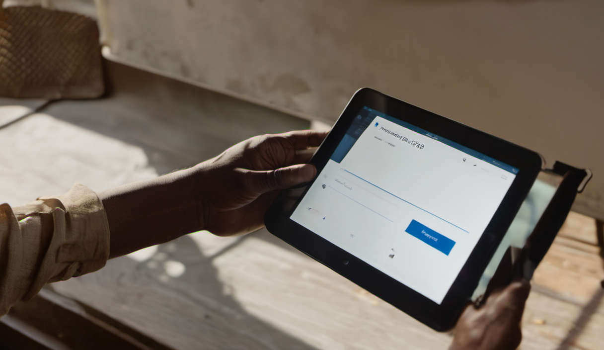 AI-generated image: A person's hand is holding a tablet.