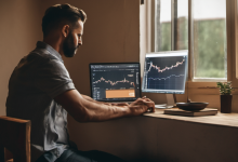 AI-generated image: A man with a beard and short hair is sitting at a wooden desk near a window.