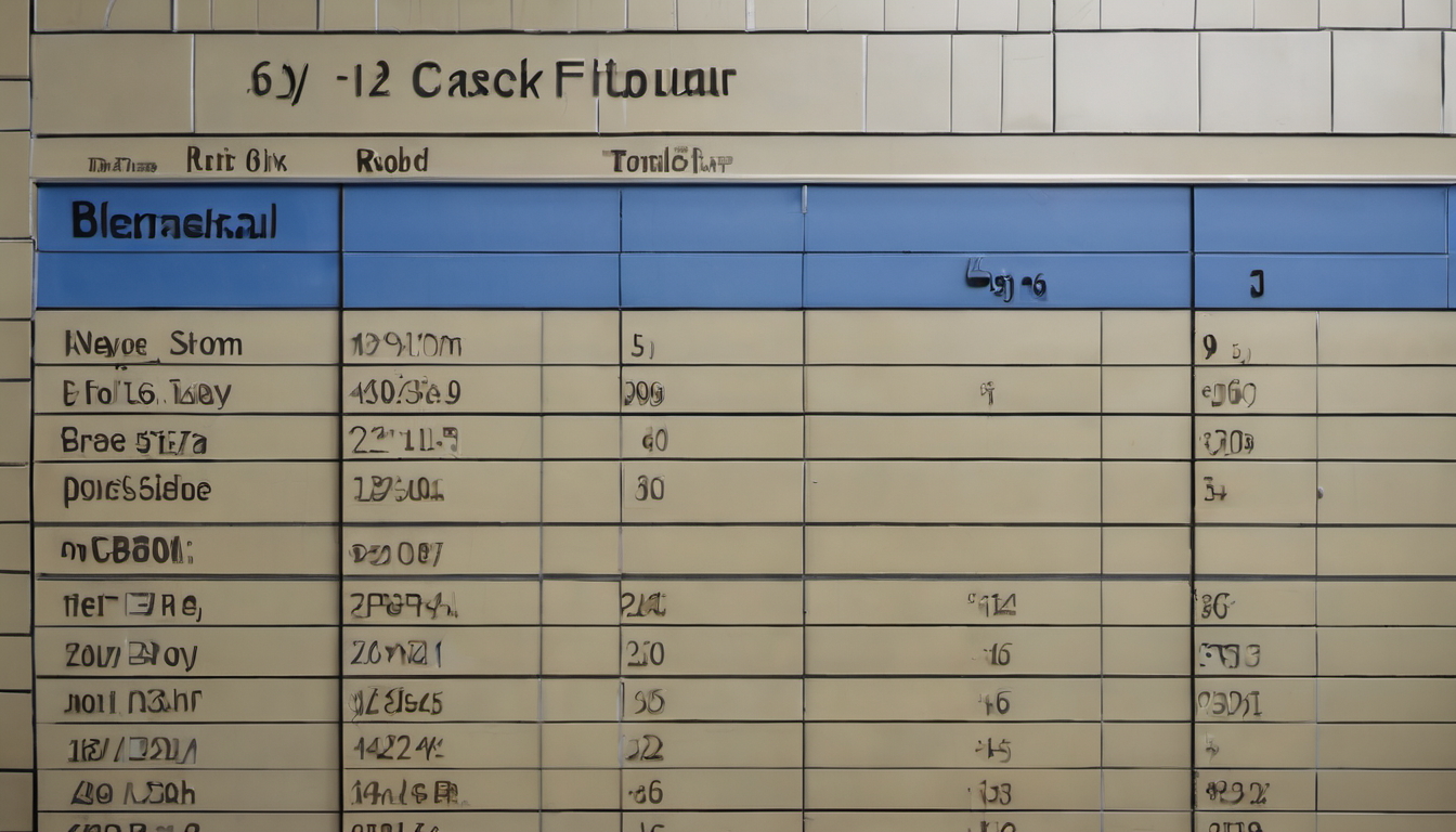 AI-generated image: A blue and white tiled wall with a table displaying a spreadsheet.