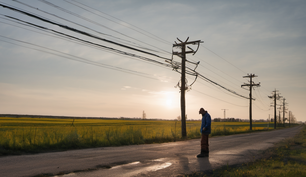 AI-generated image: The image shows a man standing on a paved road.