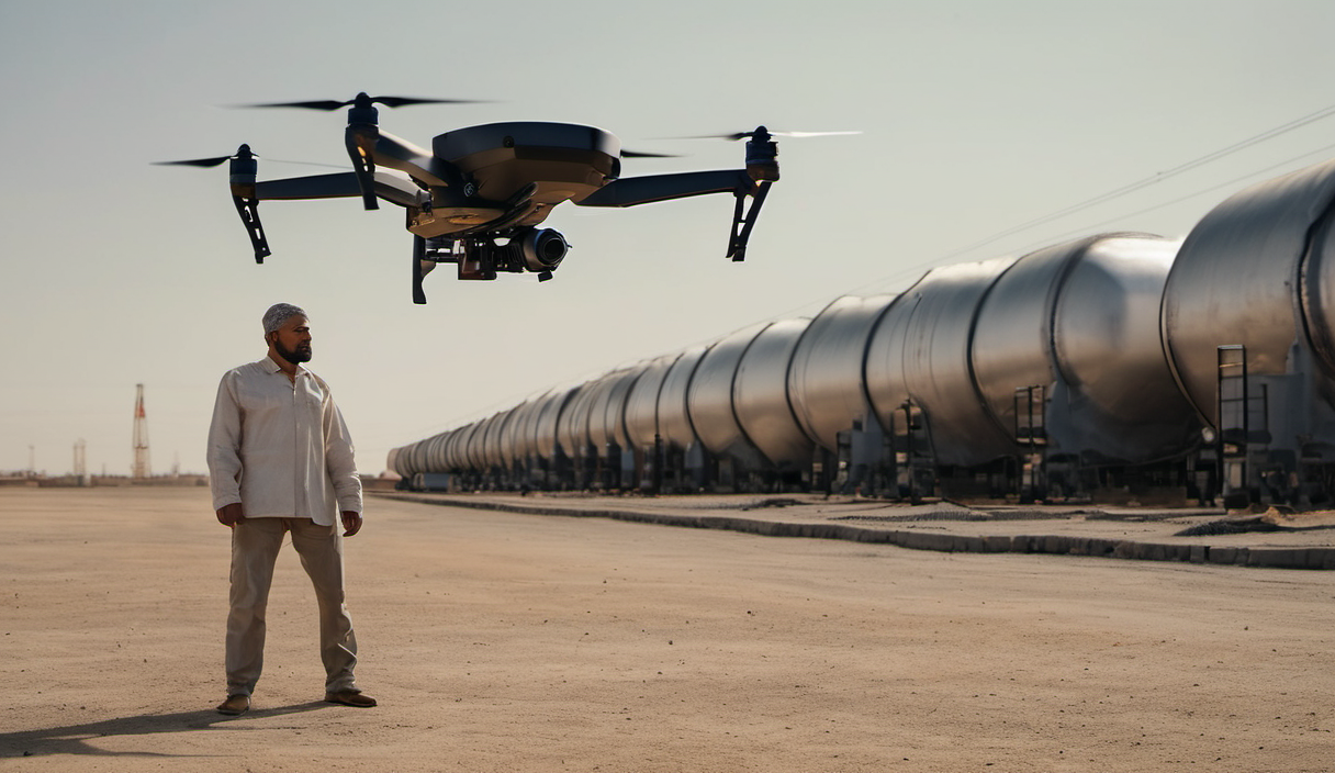 AI-generated image: The image shows a man standing on a sandy ground.