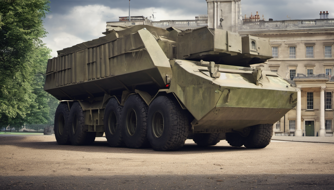 AI-generated image: A military vehicle, likely a self-propelled howitzer, is the main subject.