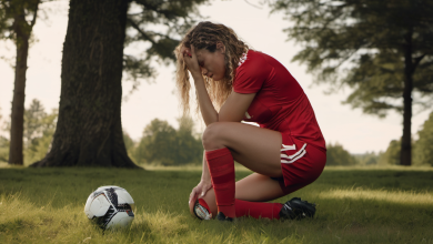 AI-generated image: A young woman is kneeling on a grassy field.