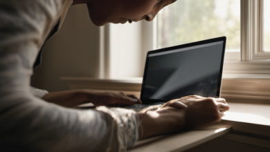 AI-generated image: A person is sitting at a window with a laptop.