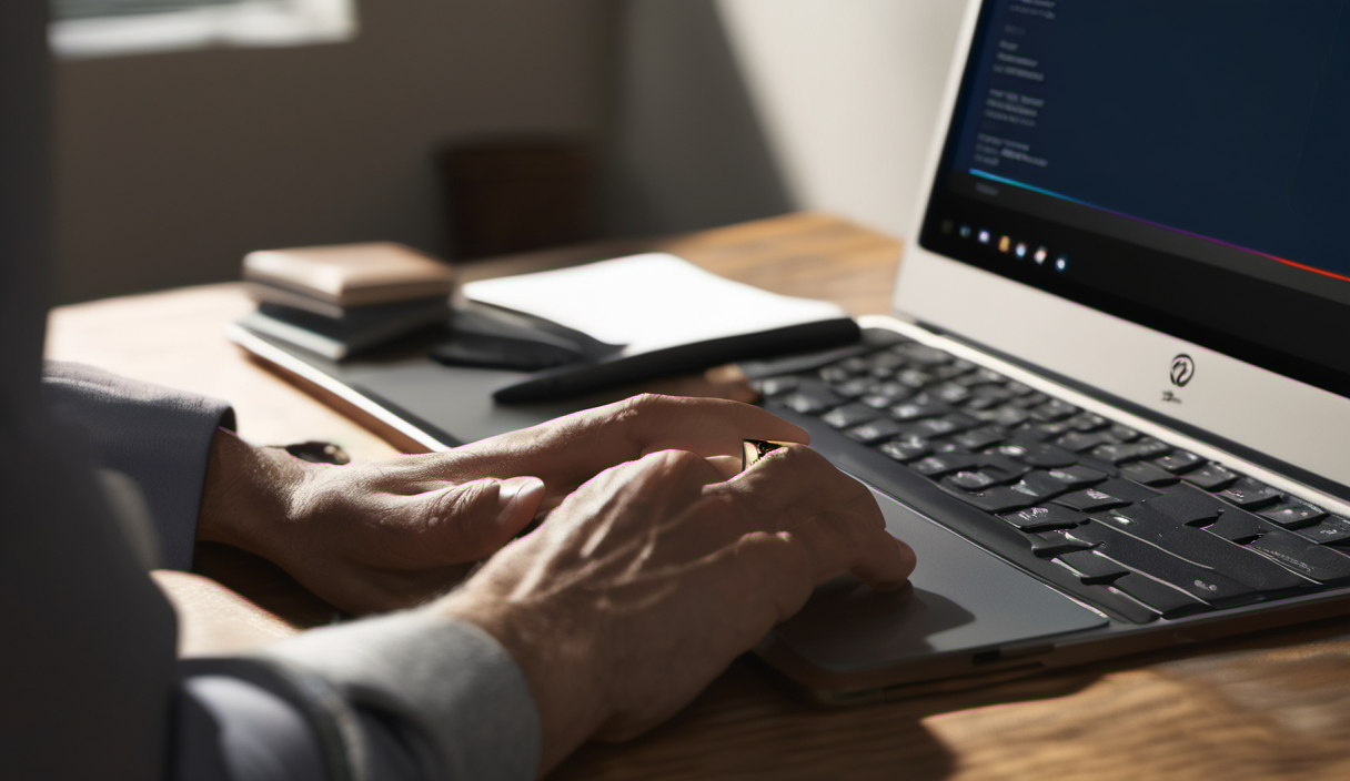 AI-generated image: A person's hands are typing on a laptop keyboard.